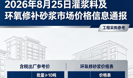 正安2026年8月25日灌浆料及环氧修补砂浆市场价格信息通报